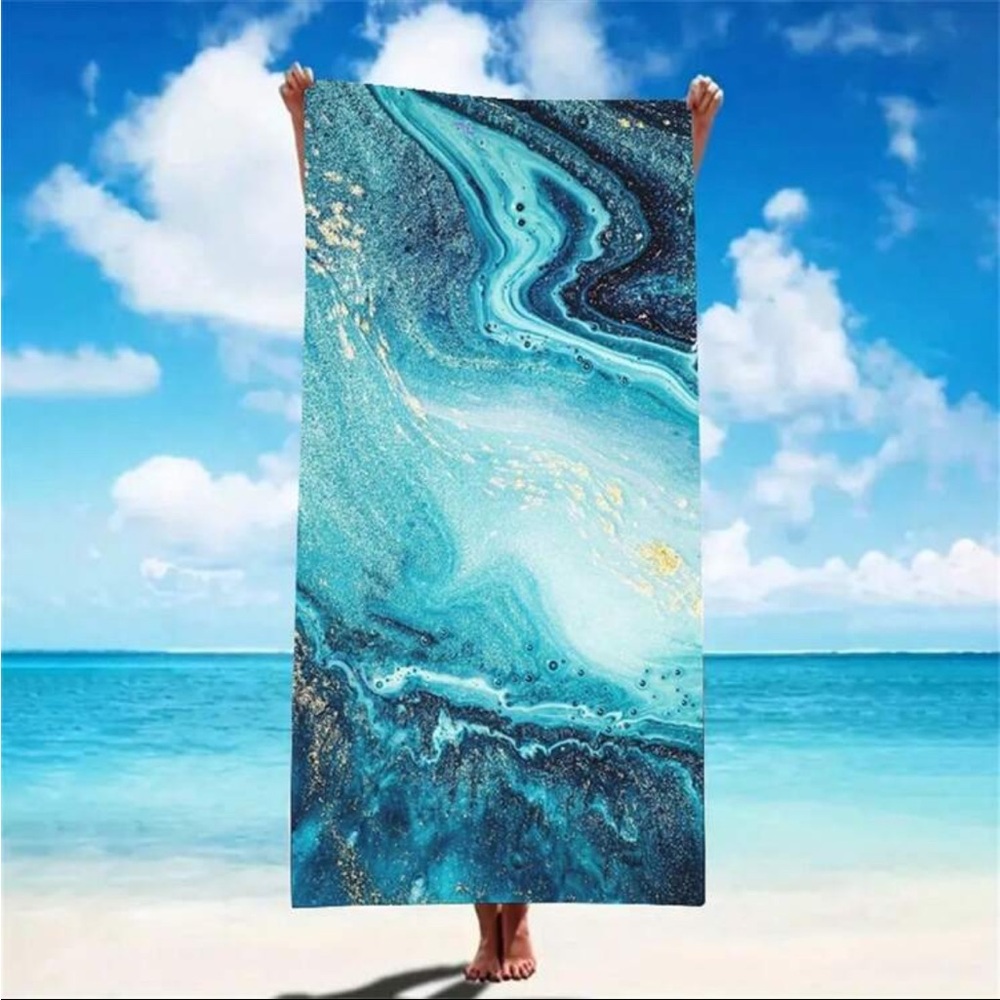 Extra large Blue and Gold Beach microfiber Towel with super absorbent